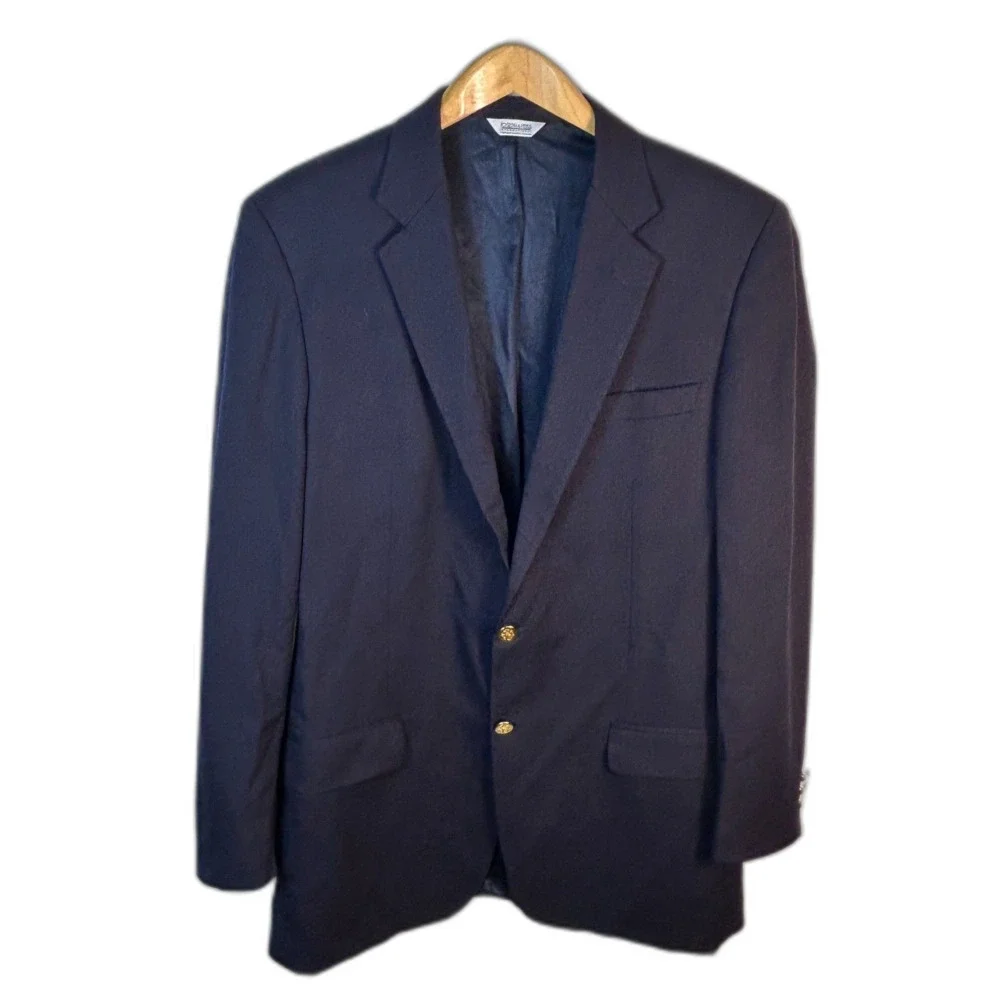Joseph & Feiss Men's Navy Wool Gold Button Classic Blazer Jacket Size 44 X-Tall